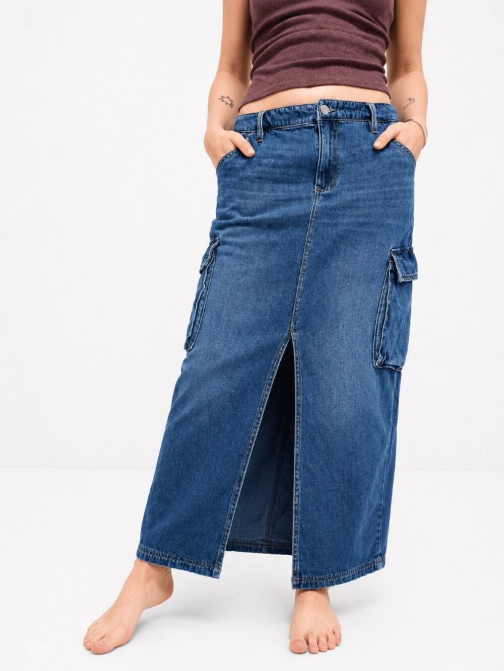 Liverpool Denim Cargo Maxi Skirt